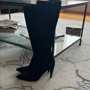 Prada Black Suede Knee-High Stiletto Boots